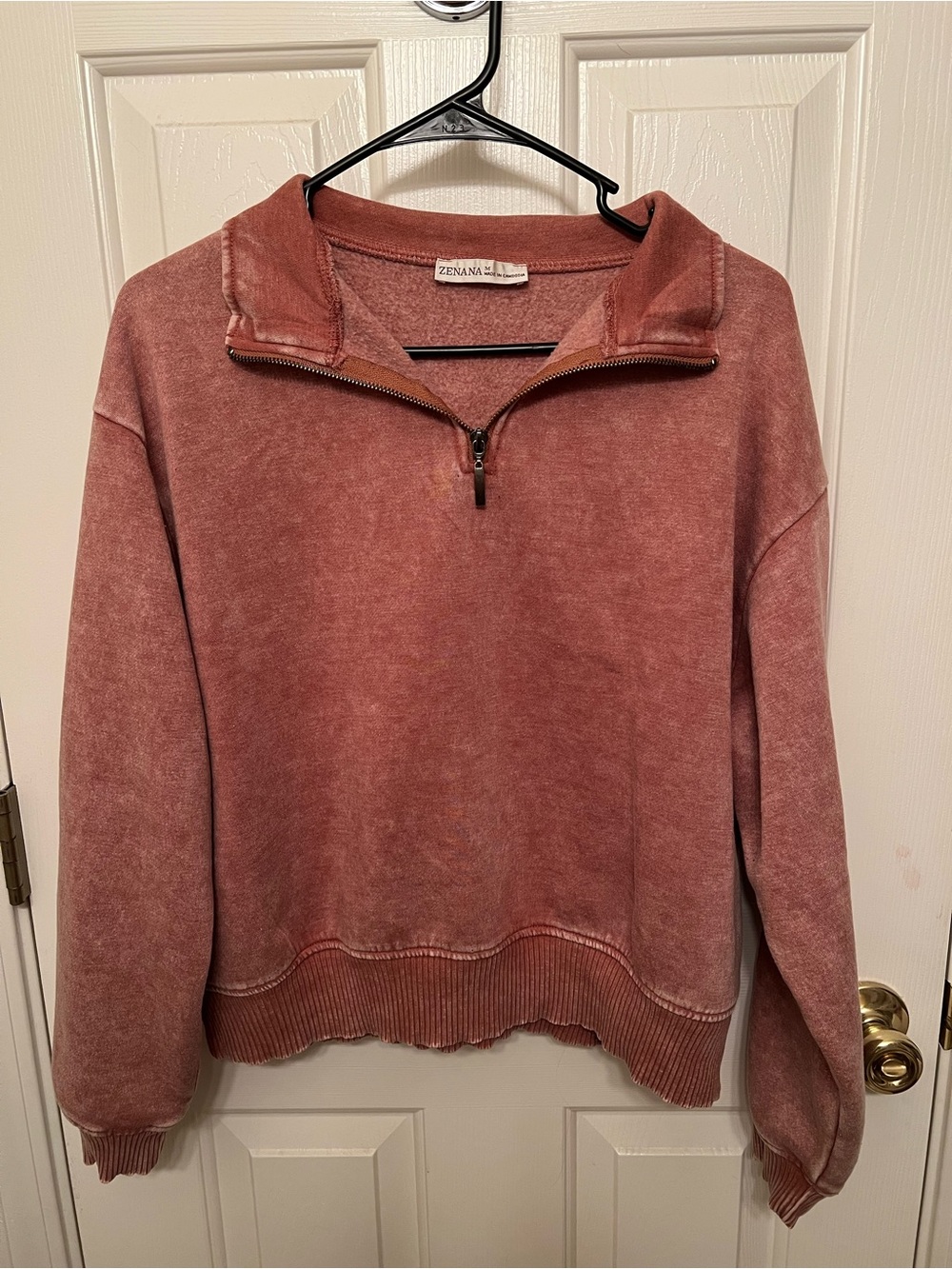 Zenana Outfitters acid wash Rust color Half-Zip Crew Sweatshirt